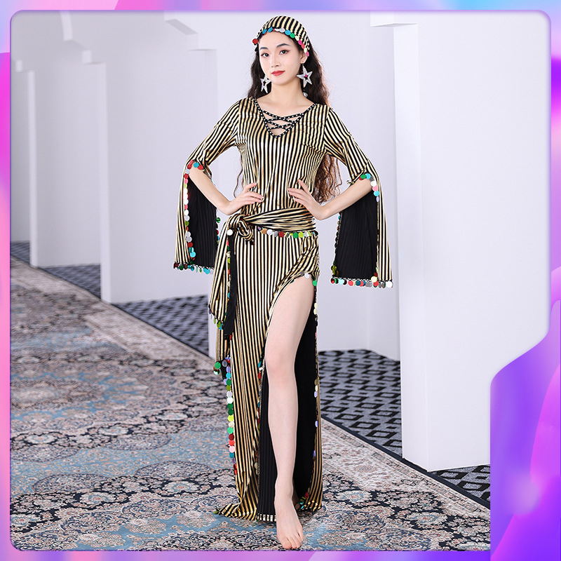 Robe de danse du ventre égyptien Saidi avec paillettes – Costume de performance professionnelle scintillant pour femme