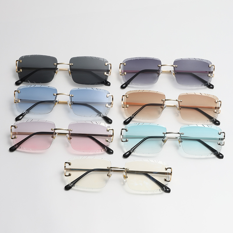 Lunettes carrées sans monture tendance en métal de haute qualité pour hommes et femmes, lunettes de soleil style street shot
