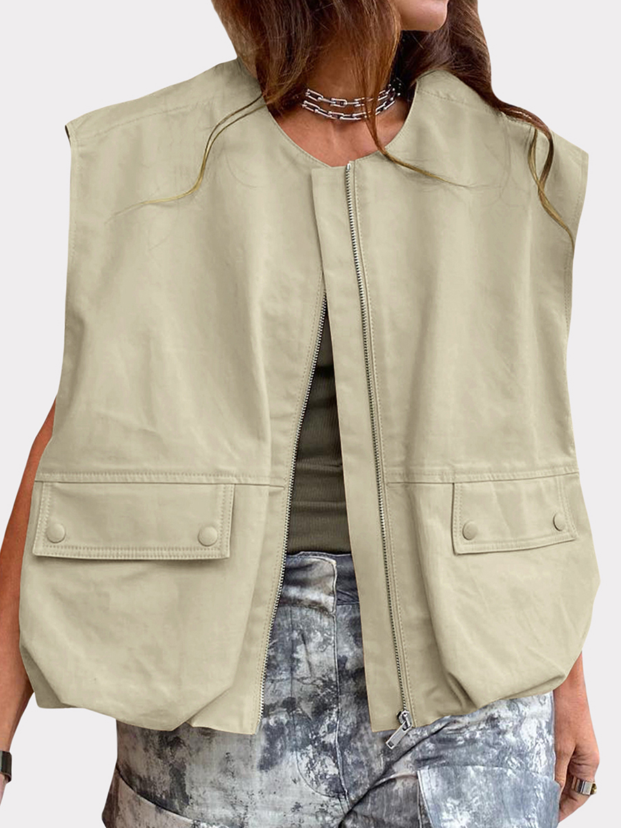Veste à Fermeture Éclair pour Femme, Vêtement à la Mode, Couleur Unie, Idéal pour l'Été