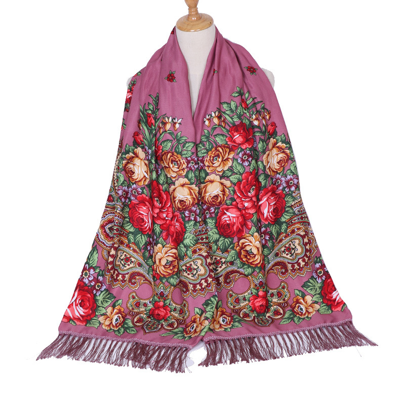 Marque de luxe écharpe femmes fleur châle automne et hiver Foulard chaleur Vintage gland Hijab chaîne imprimé Foulard Bandana