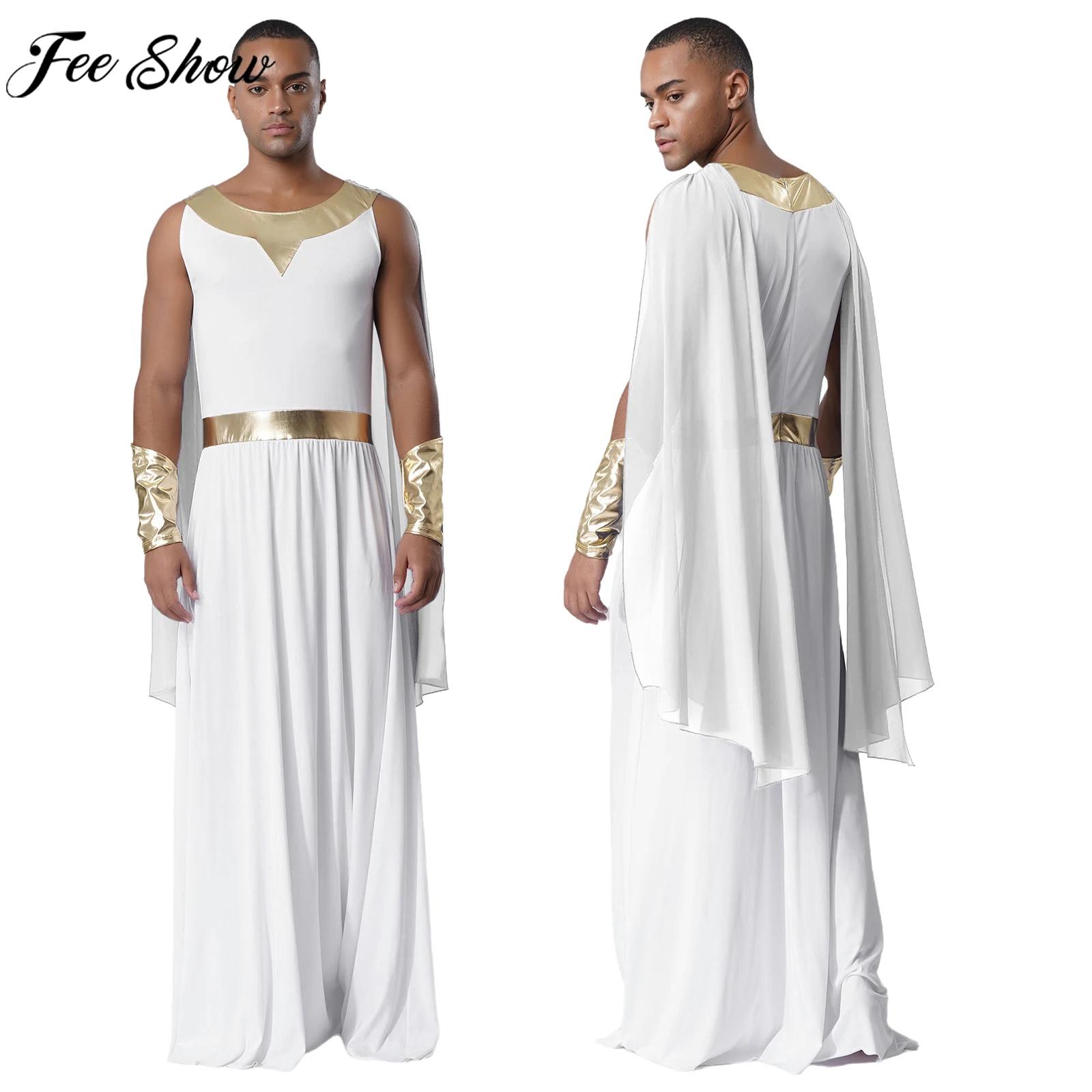 Toga romain grec ancien pour hommes, Costume de Cosplay d'halloween dieu Zeus ange prêtre, tunique sans manches avec poignets pour fête à thème