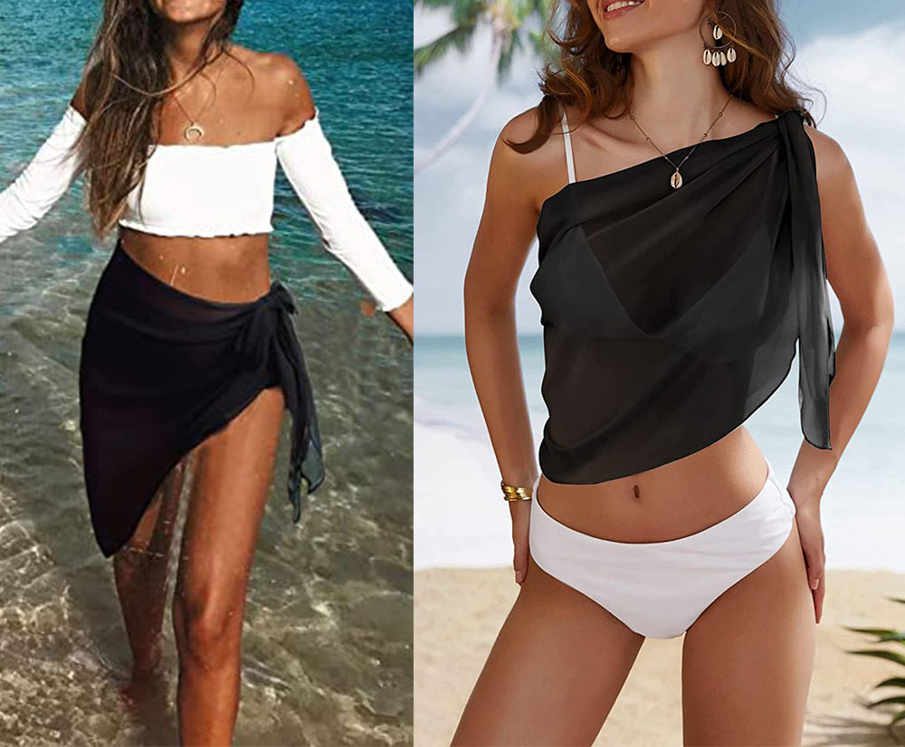 Jupe courte en mousseline de soie pour femmes, Industries ong, coverups pour maillots de bain, bikini de plage, rond, transparent, écharpe