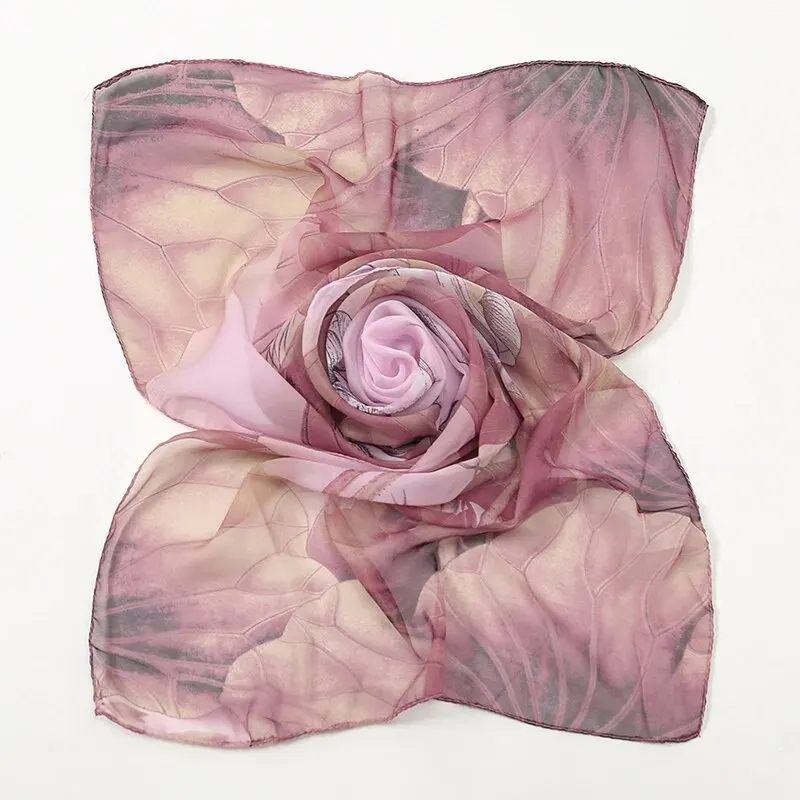 Écharpe en mousseline de soie imprimé Lotus, écharpe légère à la mode pour femmes, Protection solaire du cou d'été, châle en soie 150x50cm