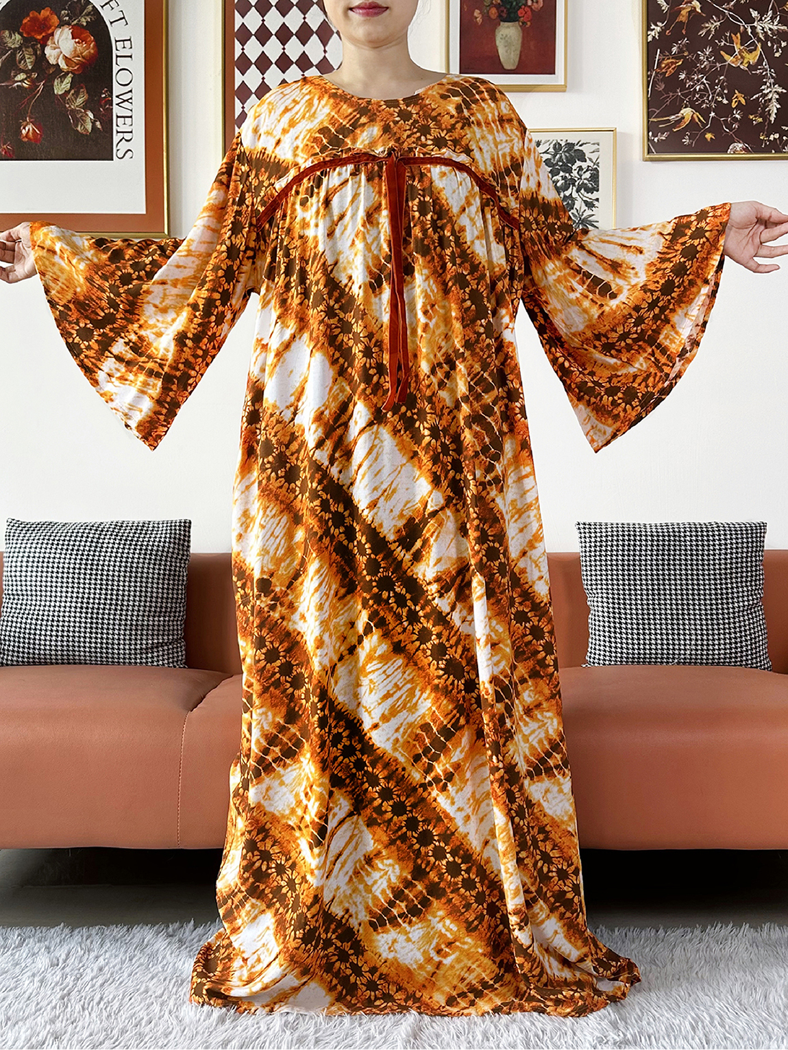 Robe longue en coton pour femmes africaines, imprimé tie-dye, Dashiki Kaftan, ample et confortable, Abaya musulmane, Boudou