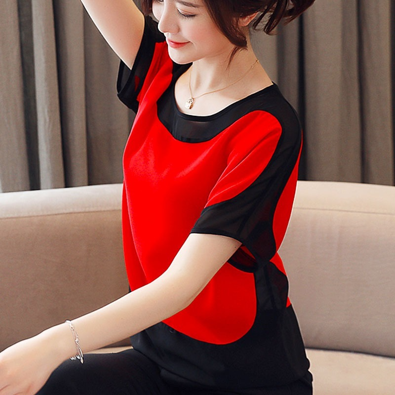 Mode femmes Blouses 2025 femmes Blouse chemise à manches courtes décontracté en mousseline de soie Blouse femmes chemises femmes hauts et chemisiers 3397 50