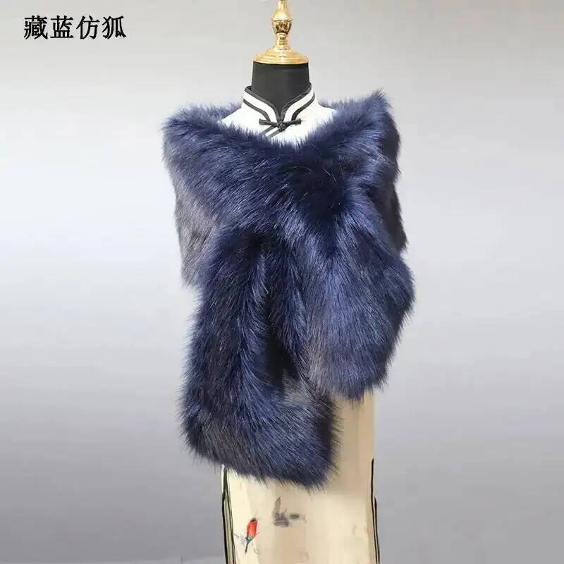 Écharpe en peluche pour femme, châle de luxe chaud en fausse fourrure de renard, cape longue pour mariage, taille 165*30cm