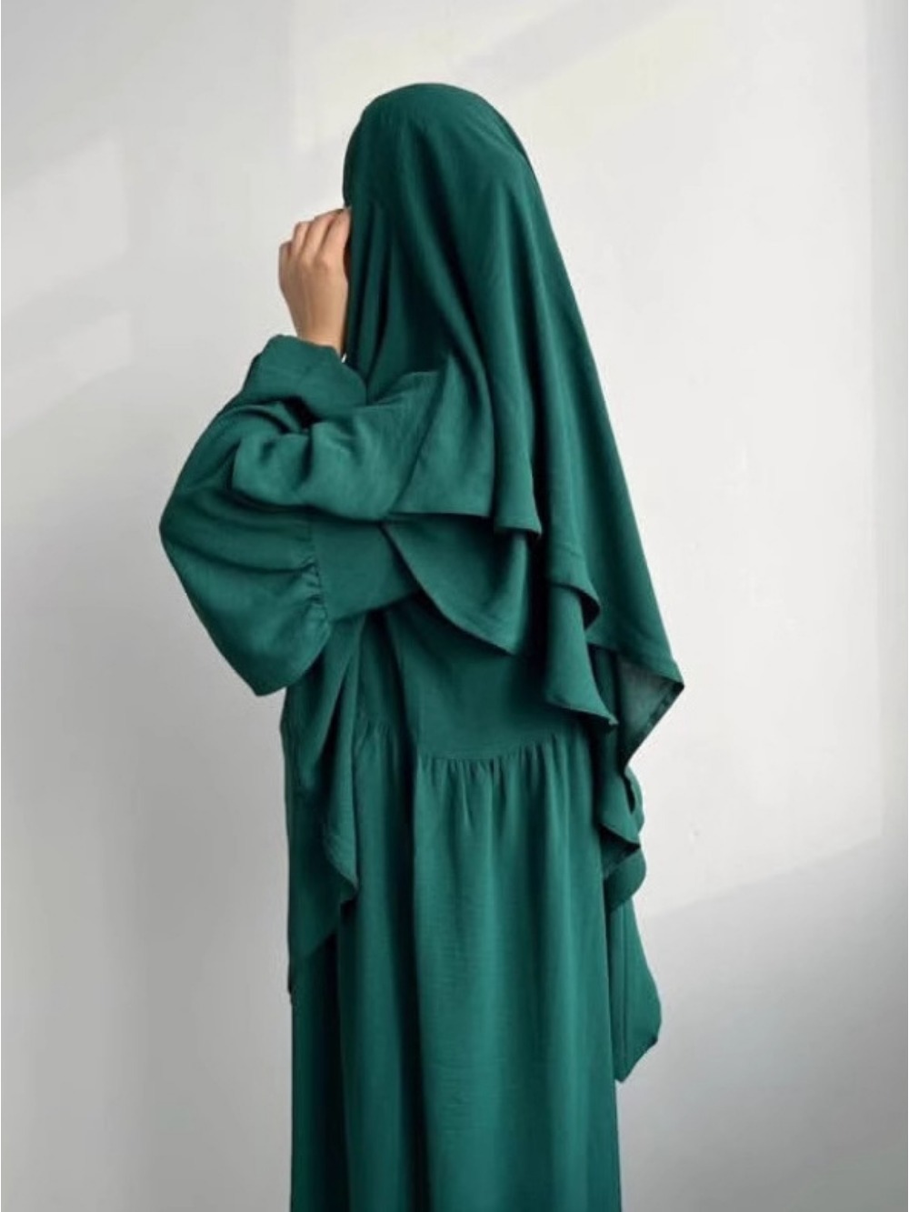 Eid Mulsim Ensemble Femmes 2 Couches Khimar avec Robe Ramadan 2 Pièces Ensemble Abaya Vêtement de Prière Ensembles Hijab Niqab Jilbab Ensembles