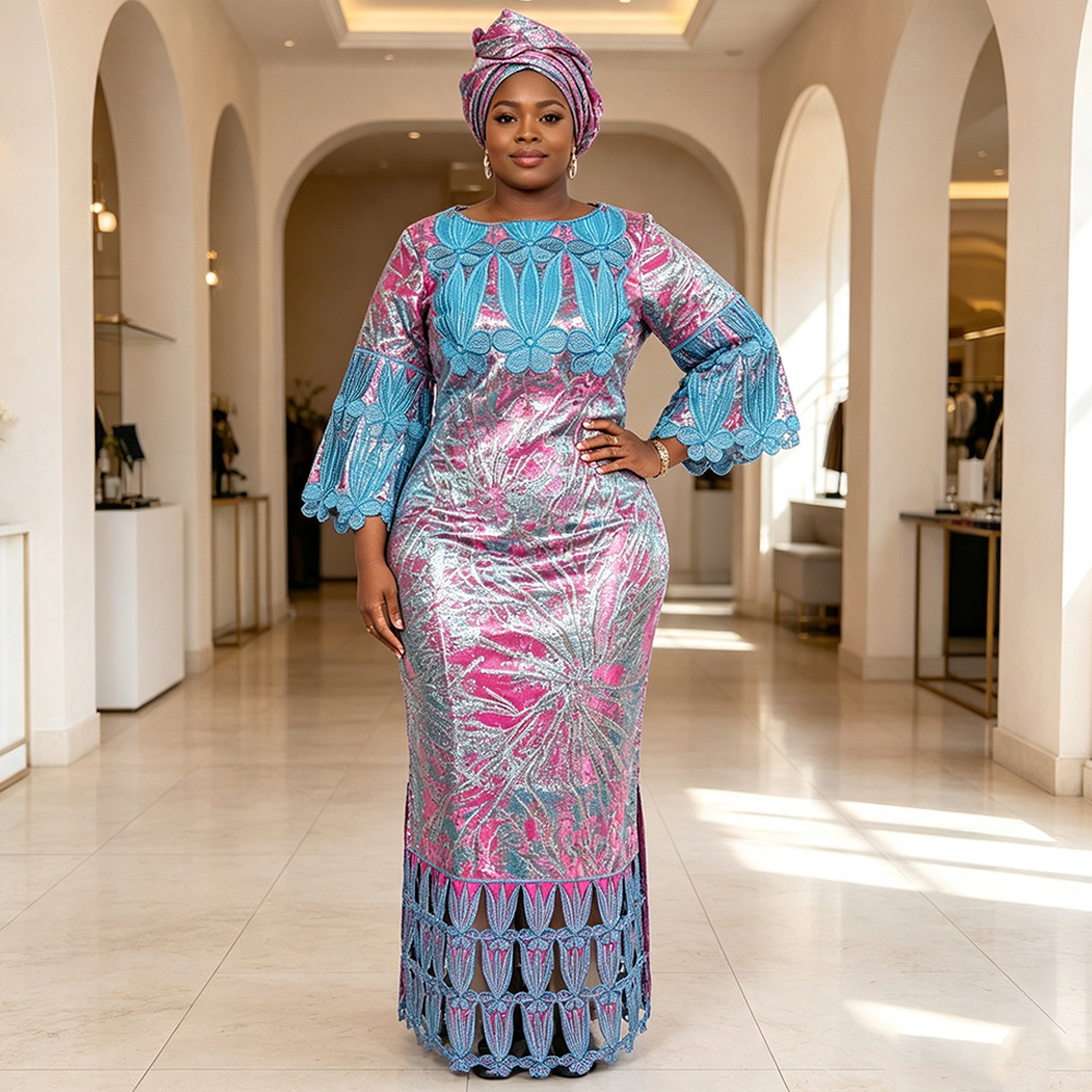 Robes longues de soirée africaines grande taille pour femmes, nouvelle collection 2026, robe de luxe en bazin brodée, tenues élégantes, robe de soirée de mariage musulmane
