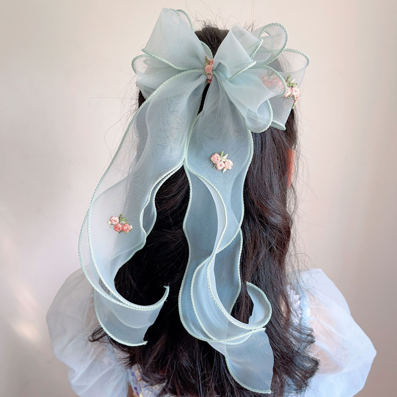 Épingle à cheveux tressée florale brodée pour femmes, nœud papillon en mousseline de soie, queue de cheval, Clip BB, couleur unie, accessoires pour cheveux de fille