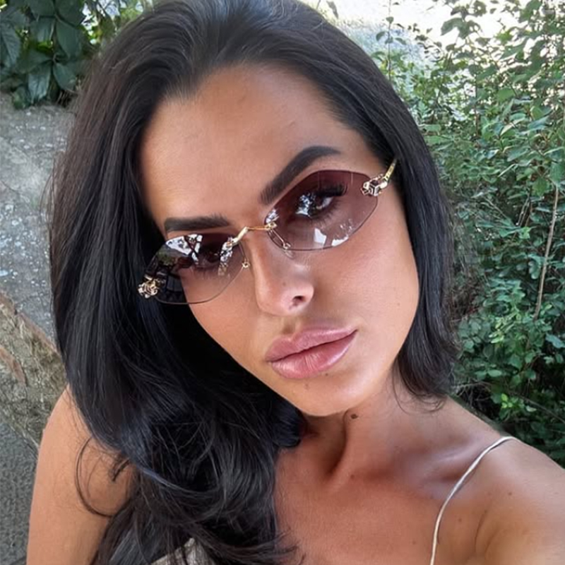 Lunettes de soleil polygonales sans bords pour femmes, verres dégradés tendance, nuances métalliques, marque de luxe, petit losange, Vintage