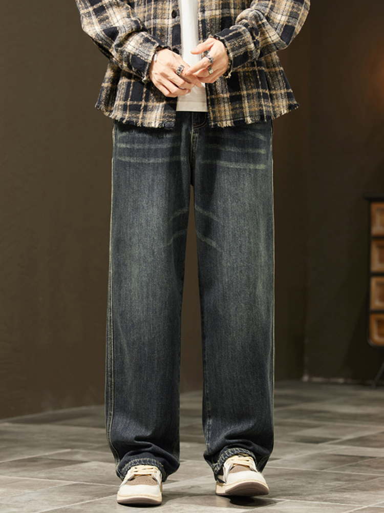 Streetwear Vintage jean hommes nouvelle personnalité mince mode personnalisé pantalon ample décontracté droit large Denim pantalon mâle