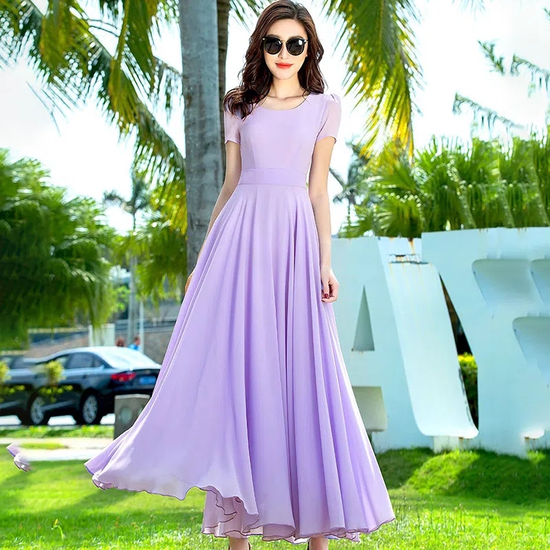 Robe d'été longue en mousseline de soie pour femmes, tenue de plage bohème, élégante, manches courtes, 5XL, nouvelle collection 2025