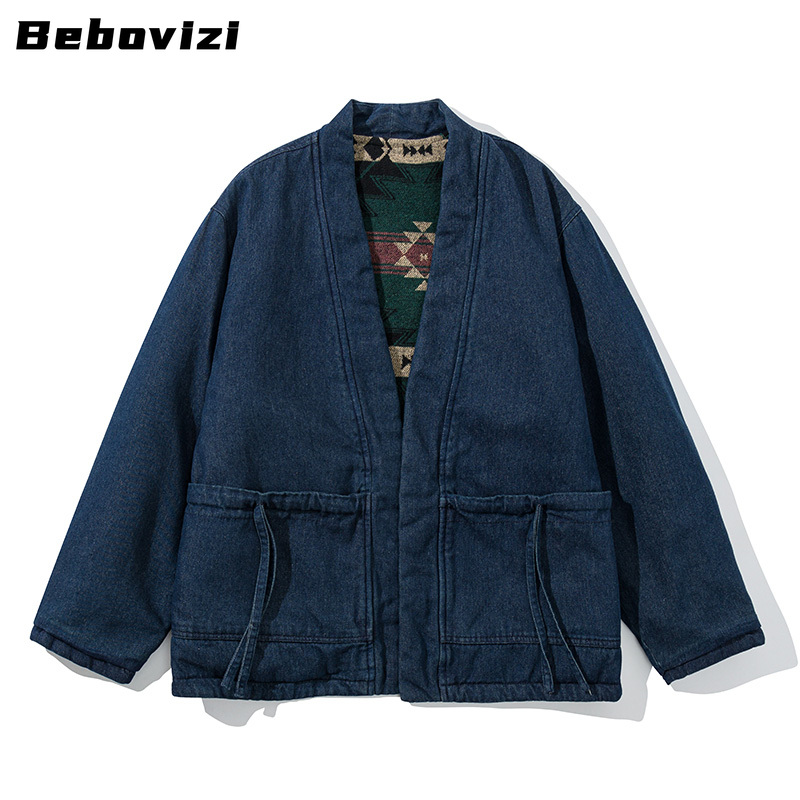 Manteau réversible vintage Haori japonais, cardigan de poche, veste chaude, kimono d'hiver, vêtements asiatiques traditionnels, mode 2024