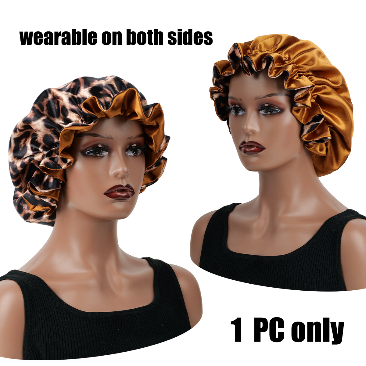 Bonnet de nuit en Satin de soie imprimé léopard, Double couche, confortable et décontracté, pour soins capillaires, pour un usage quotidien, 1 pièce