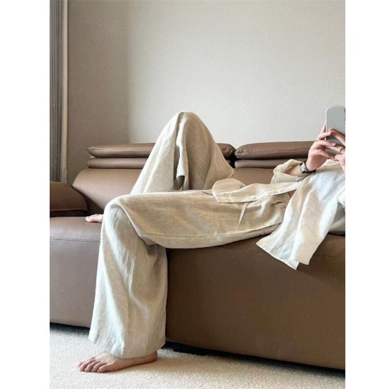 Taille haute coton lin femmes pantalons à jambes larges été mince pantalon décontracté ample mode coréenne solide tout-match pantalon droit