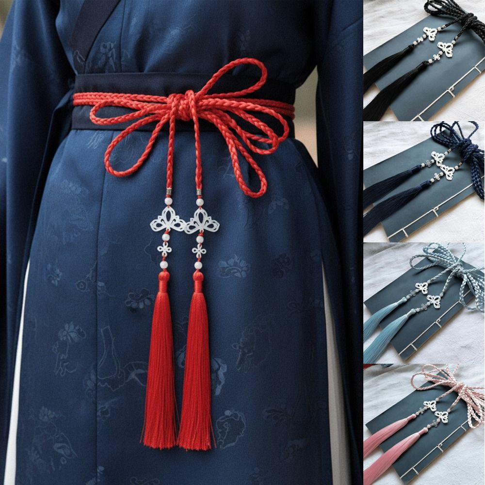 Ceinture rétro tressée à la main style Hanfu, ceinture traditionnelle chinoise avec pendentif papillon, cordon de taille tressé pour hommes et femmes