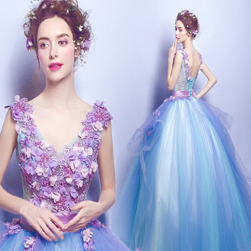 Robe de Mariée Longue Bouffante Brodée, Tenue de Spectacle, de Remise de Diplôme, de ixd'Anniversaire, de Demoiselle d'Honneur, de Bal