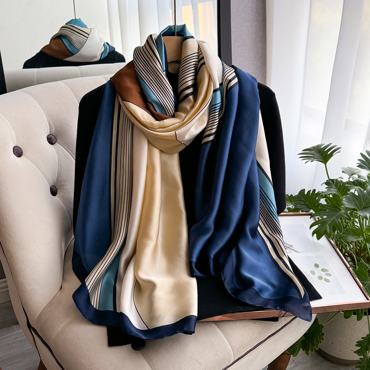 Écharpe de Marque de Luxe pour Femme, Hijab Imprimé Populaire, Châle de ix, Plage, Crème Solaire, Qualité Alberoise, Printemps Été