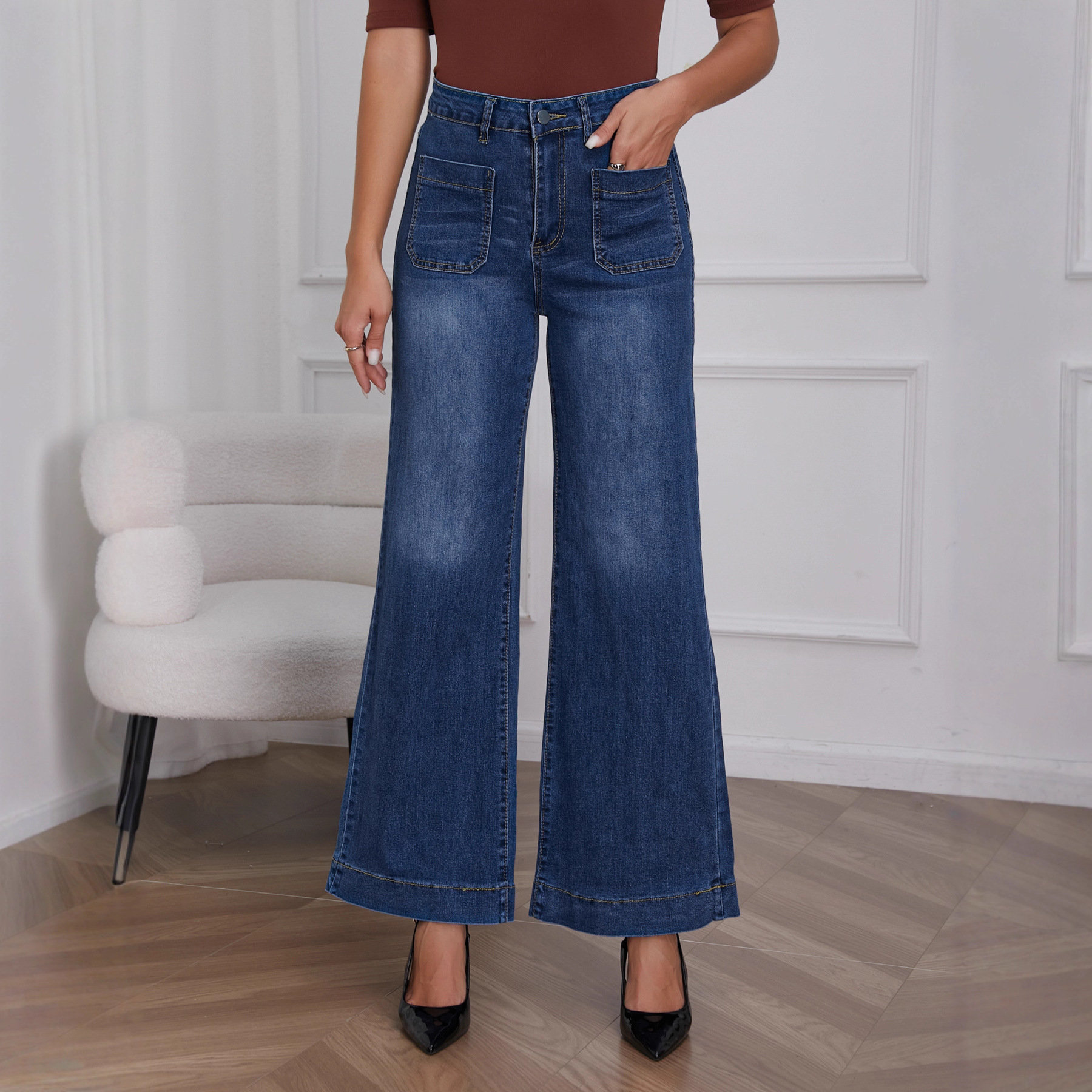 Nouvelle Collection 2026 – Jean en Denim Taille Haute pour Femme, Coupe Ample avec Poches, Style Vintage, Pantalon Large, Bas Évasé, Streetwear
