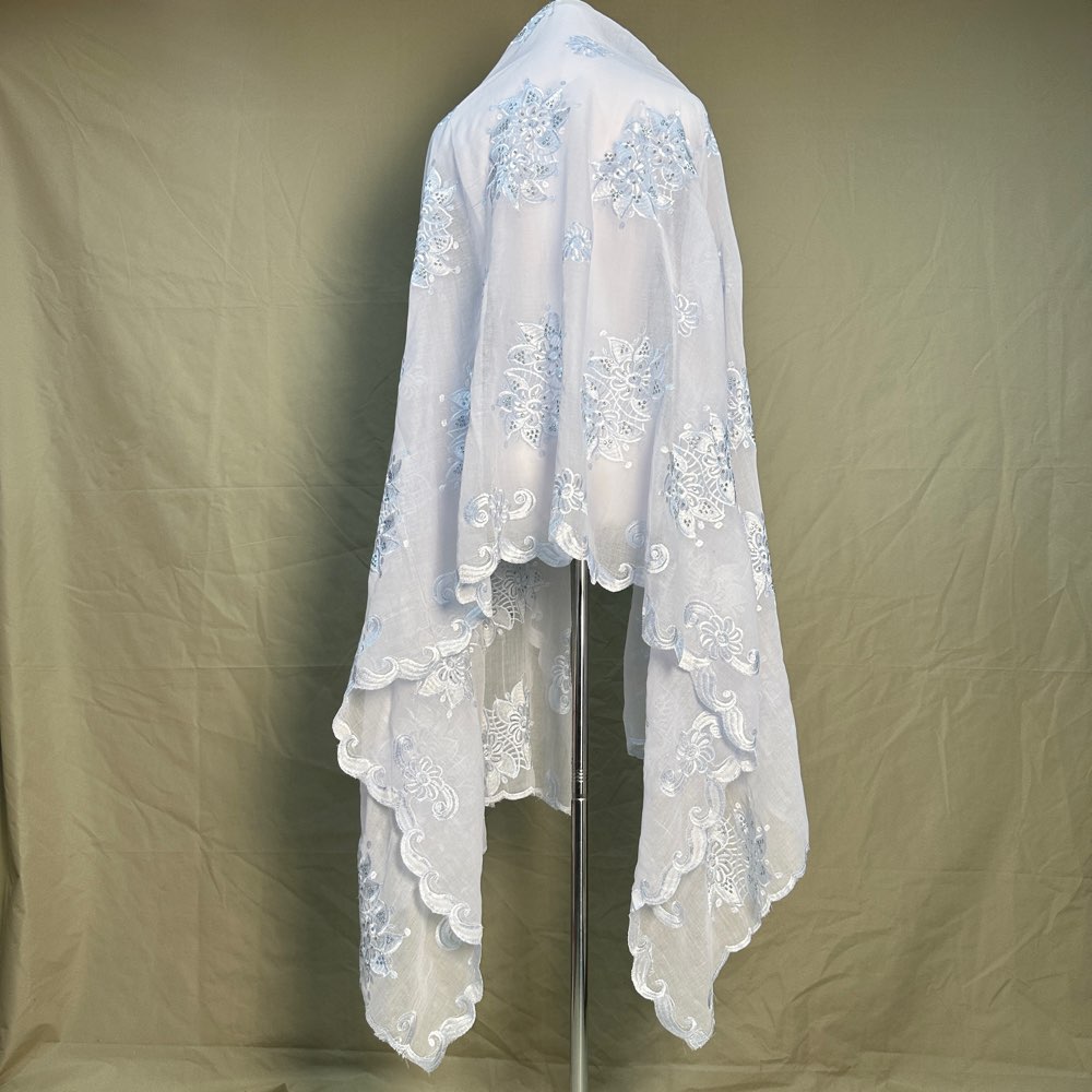 Écharpe Musulmane Blanche de Dubaï, Style Africain, avec Broderie et Cordon, 100% Coton, Grande Écharpe pour Femmes Africaines