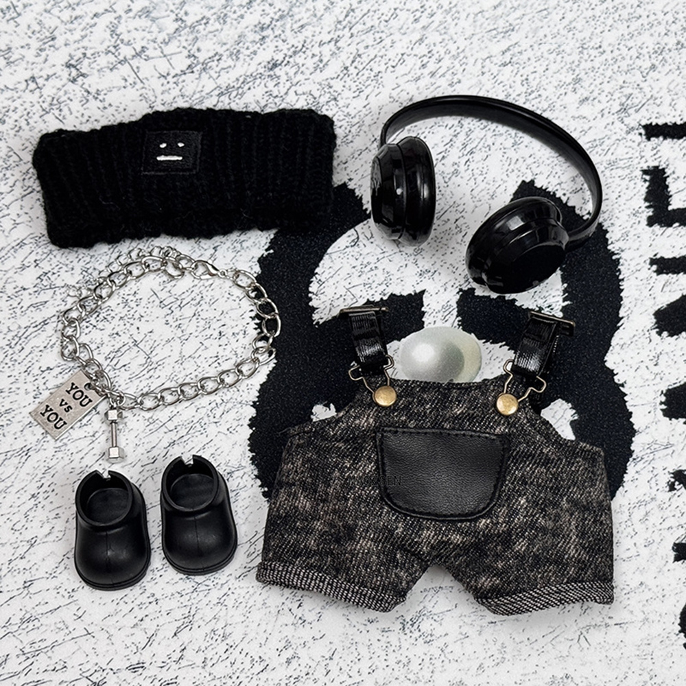 Nouveaux vêtements pour poupée Labubu, ensemble de 5 pièces tendance de rue, accessoires de vêtements, vêtements de poupée avec collier et écouteurs