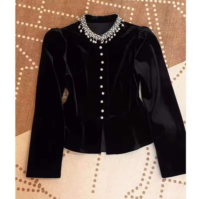Chemisier en velours doré pour femmes, couleur unie, industrie lourde, hauts à la mode, manches longues, chemise Slim, automne hiver 2025
