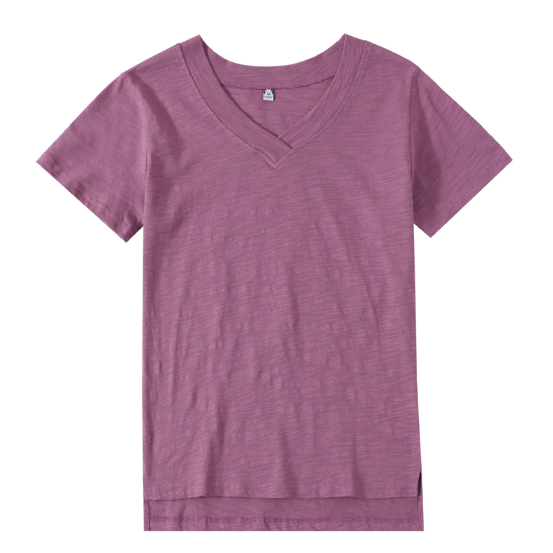 Nouvelle Collection Été 2026 – T-shirts amples pour femmes 100 % coton, col en V, ourlet fendu, manches courtes, hauts blancs slim tendance