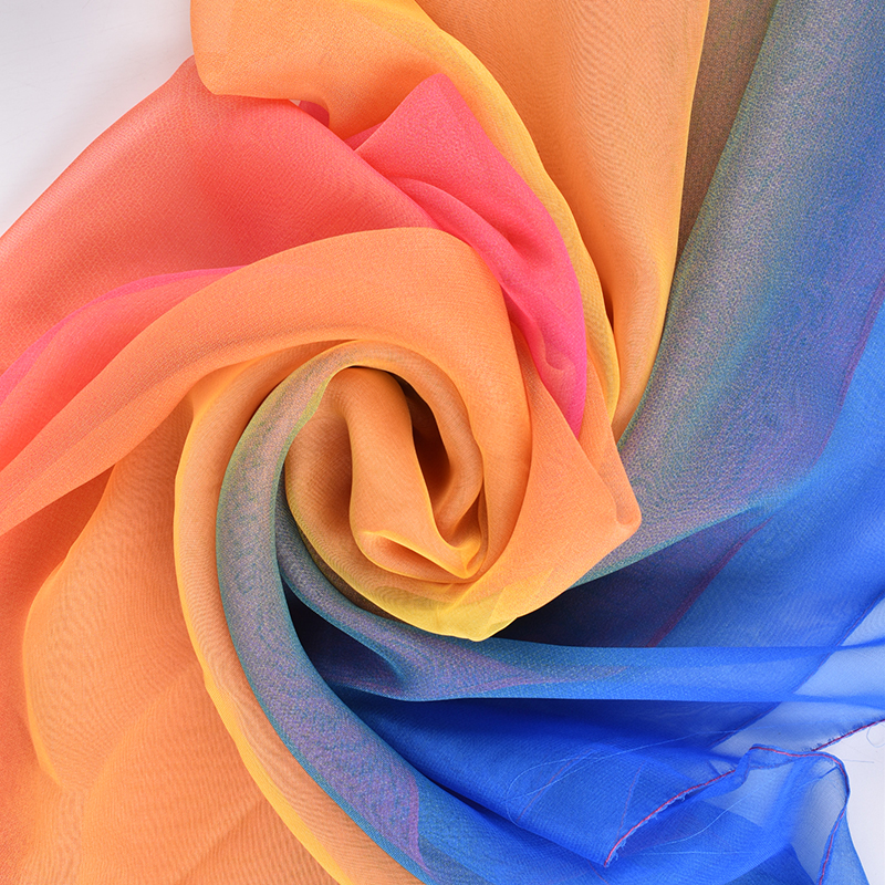 Écharpe longue en soie dégradée trois couleurs, 75x180 Georgette, nouvelle collection printemps/été 2023