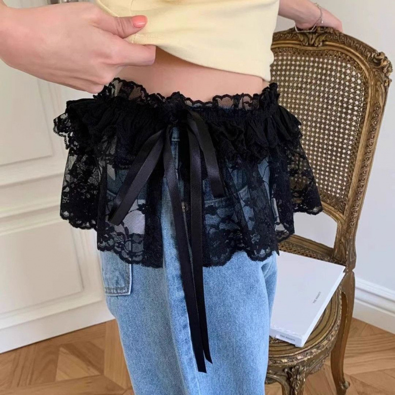 Mini jupes en dentelle pour femmes, élégantes, douces, Lolita, courtes, taille haute, Y2k, Streetwear, jupes à volants, garniture en dentelle, jupe rideau de fesses