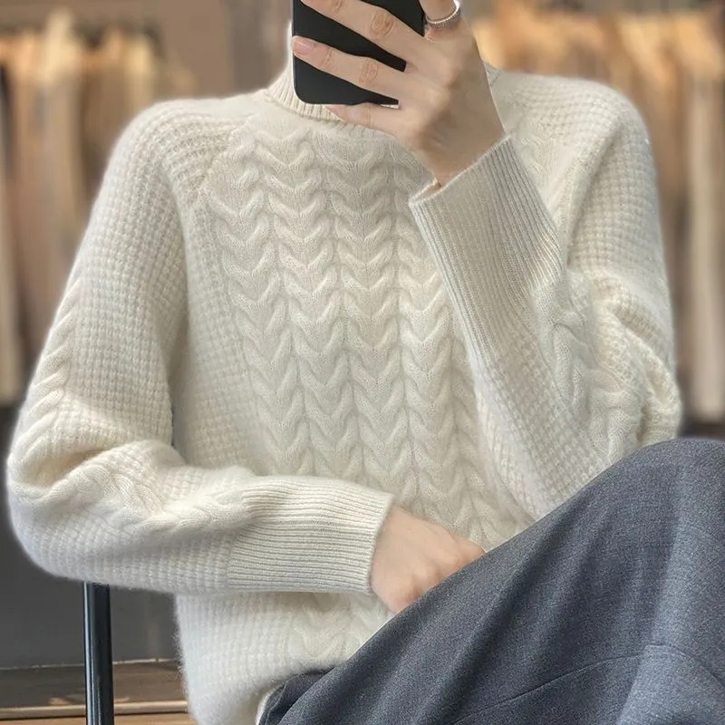 Pull en cachemire à col roulé pour femme, nouveau modèle automne-hiver, pull décontracté en tricot, streetwear.