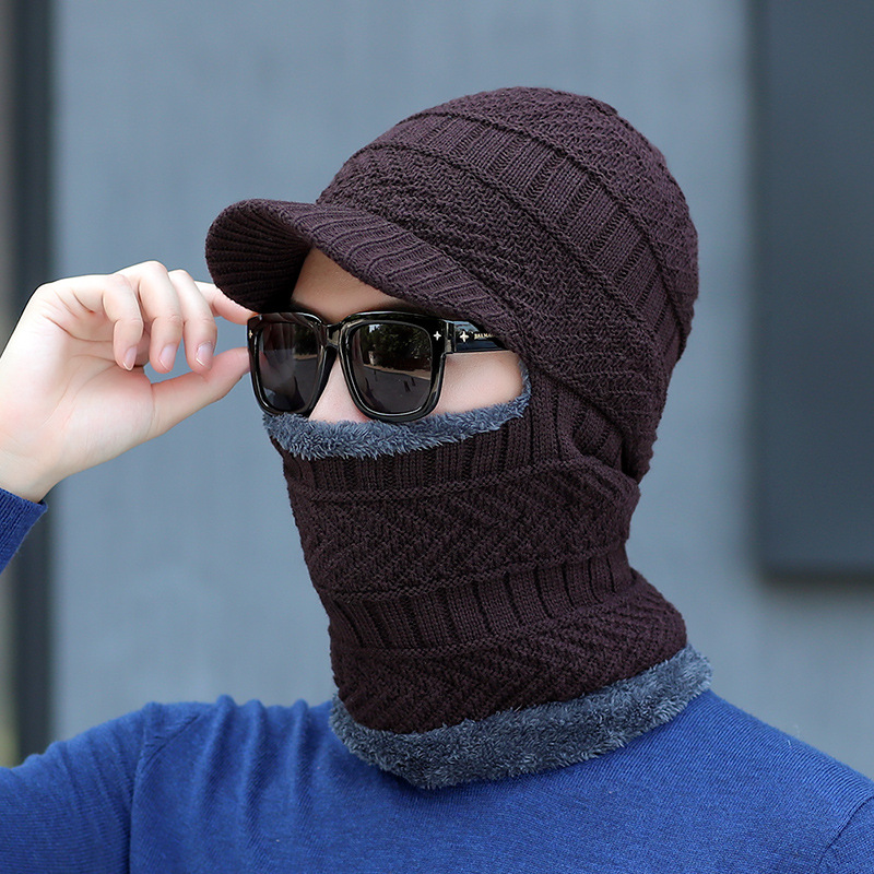 Bonnet tricoté pour homme pour l'hiver, chaleur extérieure, couvre-visage, bonnet tricoté pour femme, écharpe de cyclisme, bonnet pull-over en velours une pièce
