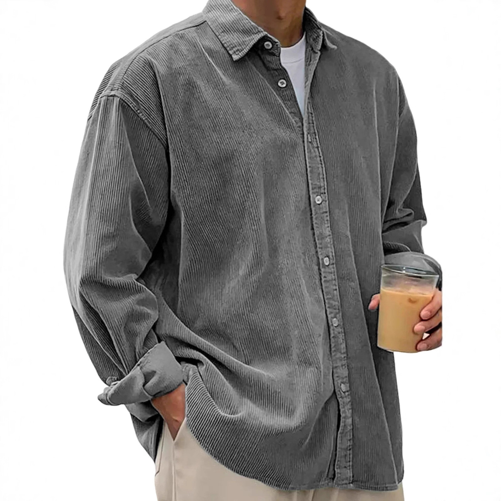 Nouvelle chemise en velours côtelé hommes à manches longues à la mode décontracté ample épais automne hiver Shacket vêtements d'extérieur pour hommes