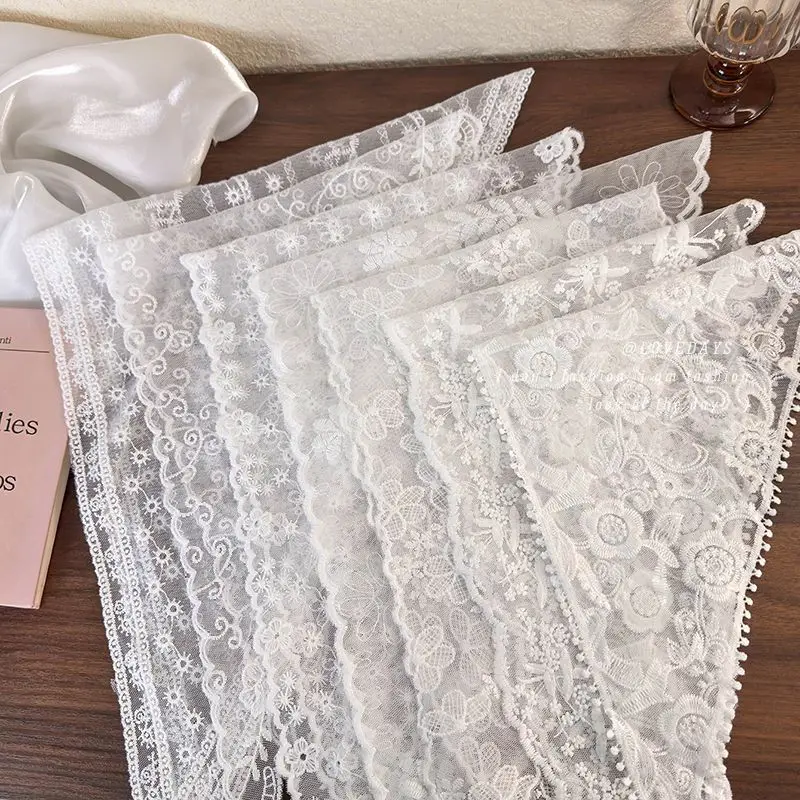 Été blanc tissé dentelle florale cheveux écharpe enveloppes femmes rétro Triangle foulard chapeau voyage Photo bandeau cheveux accessoires