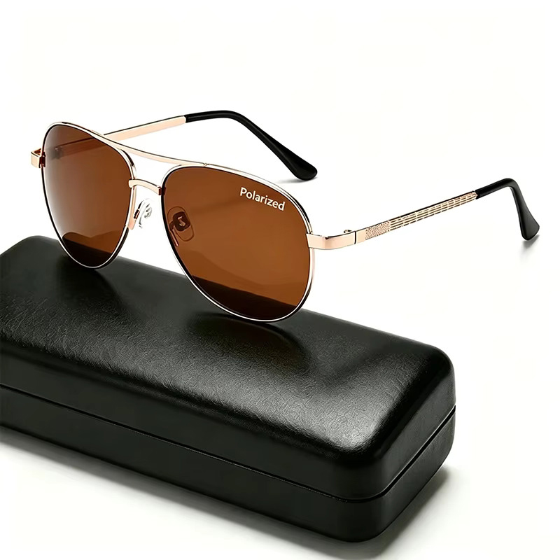 Lunettes de soleil polarisées pour hommes, design de marque, grande monture, pour la conduite automobile, la pêche, marron, mode vintage, lunettes de protection