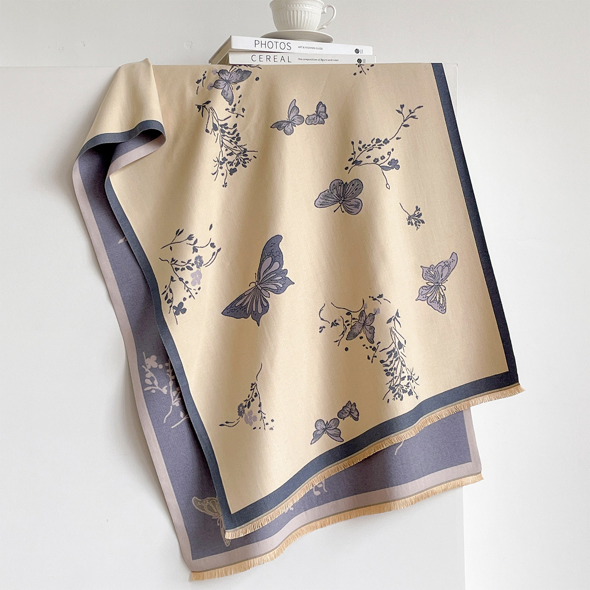 Écharpe en imitation cachemire pour femmes, à franges, épaisse et chaude, réversible, imprimée, pour l'hiver, type pashmina, grande couverture enveloppante.