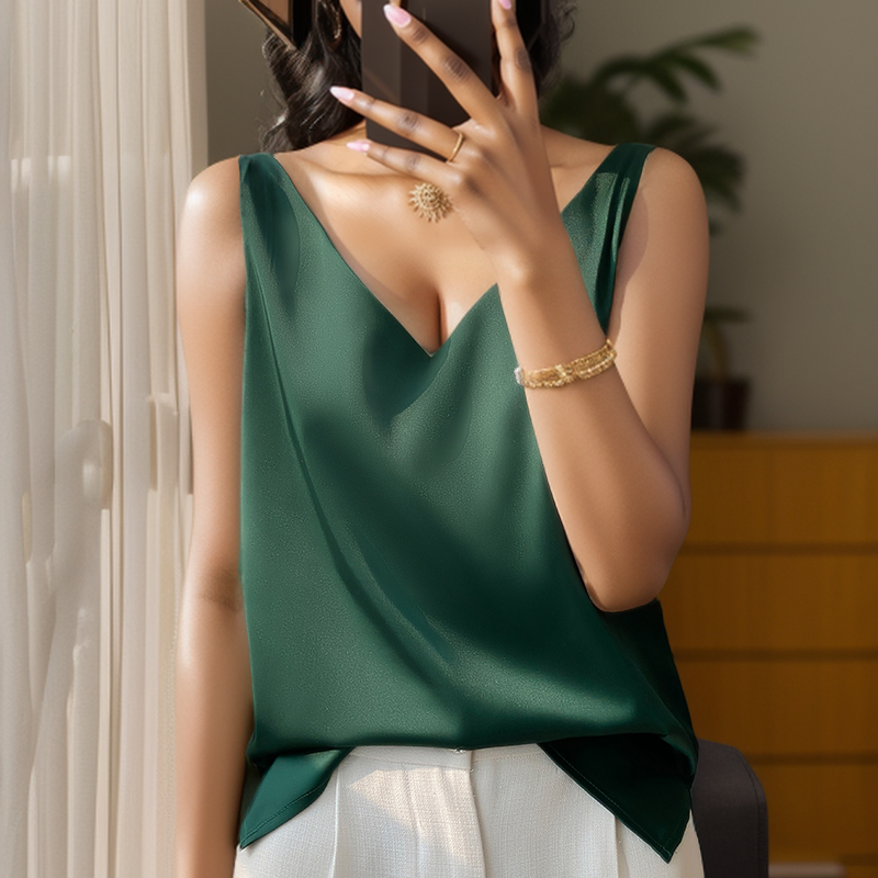 Nouveau Lce soie Satin Camisole femmes printemps/été couleur unie sans manches Sexy confortable sous-vêtements en soie gilet RW-D09