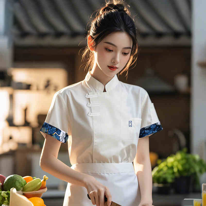 Uniformes de Chef de Style chinois unisexe, été respirant à manches courtes, hauts de travail de cuisine, manteau de Chef de Restaurant de café de cuisson d'hôtel