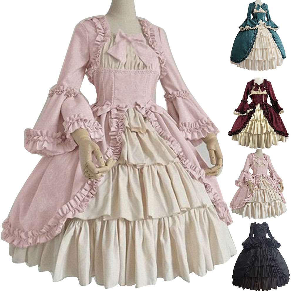 Robes médiévales robe de cour gothique Royal Lady Ball robe Lolita col carré taille serrée nœud papillon femmes robe Vestido Ropa