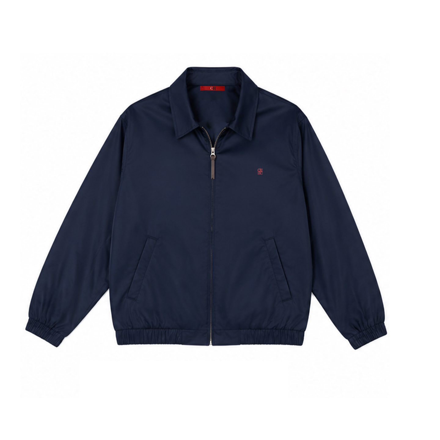Veste Harrington Premium Brodé du Logo CH pour Homme, Col Pointu, Fermeture Éclair Intégrale, Manches Longues, Coupe-Vent, Décontractée, Quotidienne, pour le Bureau