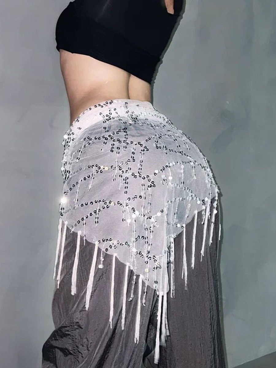 Foulard de taille triangulaire à sequins avec longues franges, accessoire de costume pour danse du ventre, jupe enveloppante, accessoires de mode pour performance et fête