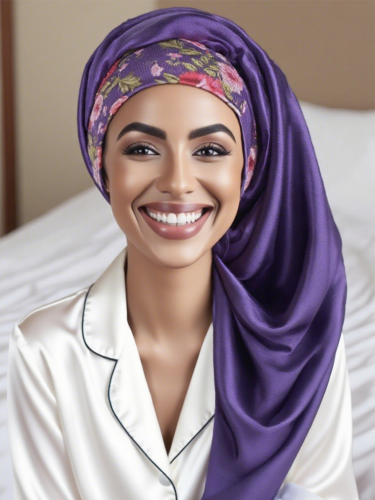 Bonnet de nuit en satin extra long pour femme – Surdimensionné, réglable, respirant pour cheveux bouclés et naturels