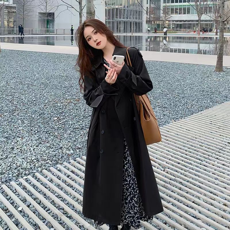 Nouvelle Trench-Coat Long Femme Automne 2026 – Style Coréen Décontracté et Élégant, Coupe Ample, Kaki et Noir, Veste Coupe-Vent pour Femme
