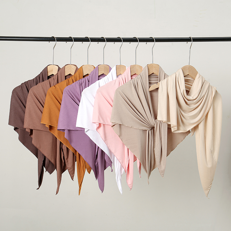 Écharpe Hijab Triangle en Jersey pour Femmes Musulmanes, Châles de Sauna, Enveloppes Solides, Foulards de Document, Turban Islamique, Bande, Tête Ronde, Nouveau