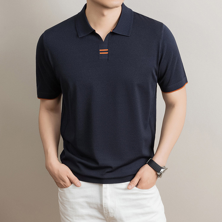 Polo tricoté respirant pour homme, manches courtes, collection Printemps-Été 2026, en Lyocell 43,9 %, soie de mûrier 2,5 %, lin 2,1 %
