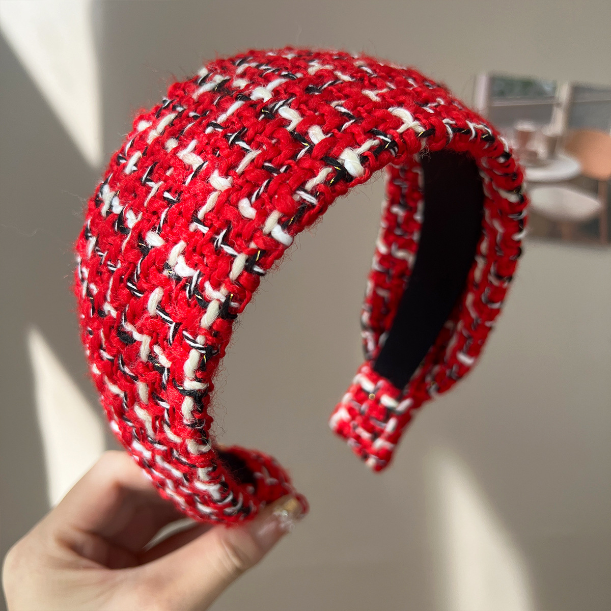 Bandeau tricoté en Tweed de couleur mixte, 188CM, antidérapant, fait à la main, pour atelier de Paris, usage quotidien, accessoire pour cheveux antidérapant