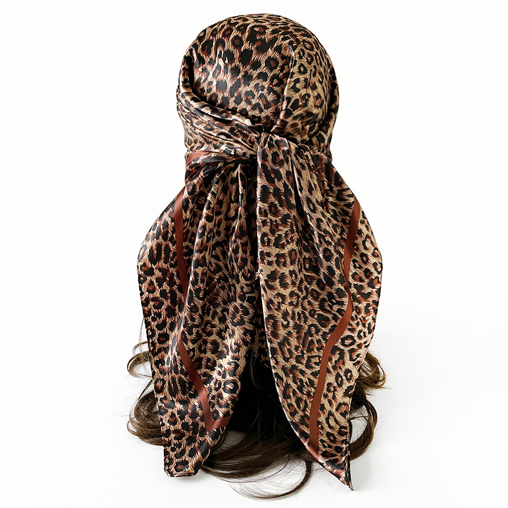 Écharpe carrée de luxe 90*90cm pour femmes, élégante, hijab, foulard léopard, écharpe en soie douce, châle long