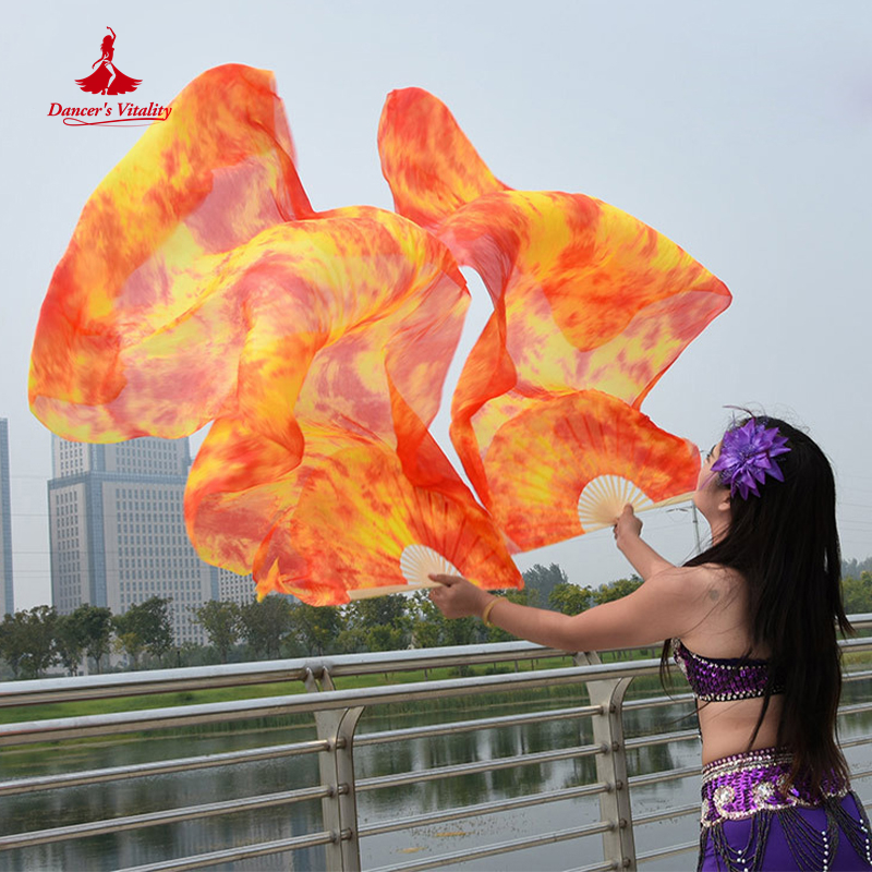 Voiles en éventail teints en soie naturelle pure 100% pour femmes, costumes et accessoires de danse du ventre pour spectacle de danse du ventre, une paire
