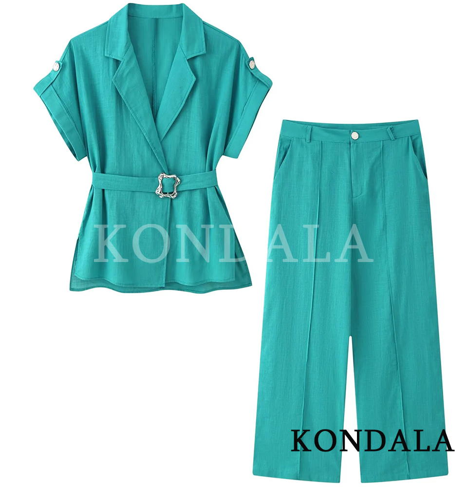 Ensemble pantalon et chemise KONDALA pour femme, style décontracté et tendance, avec ceinture, nouvelle collection été-automne 2026, idéal pour les fêtes, les vacances et le bureau