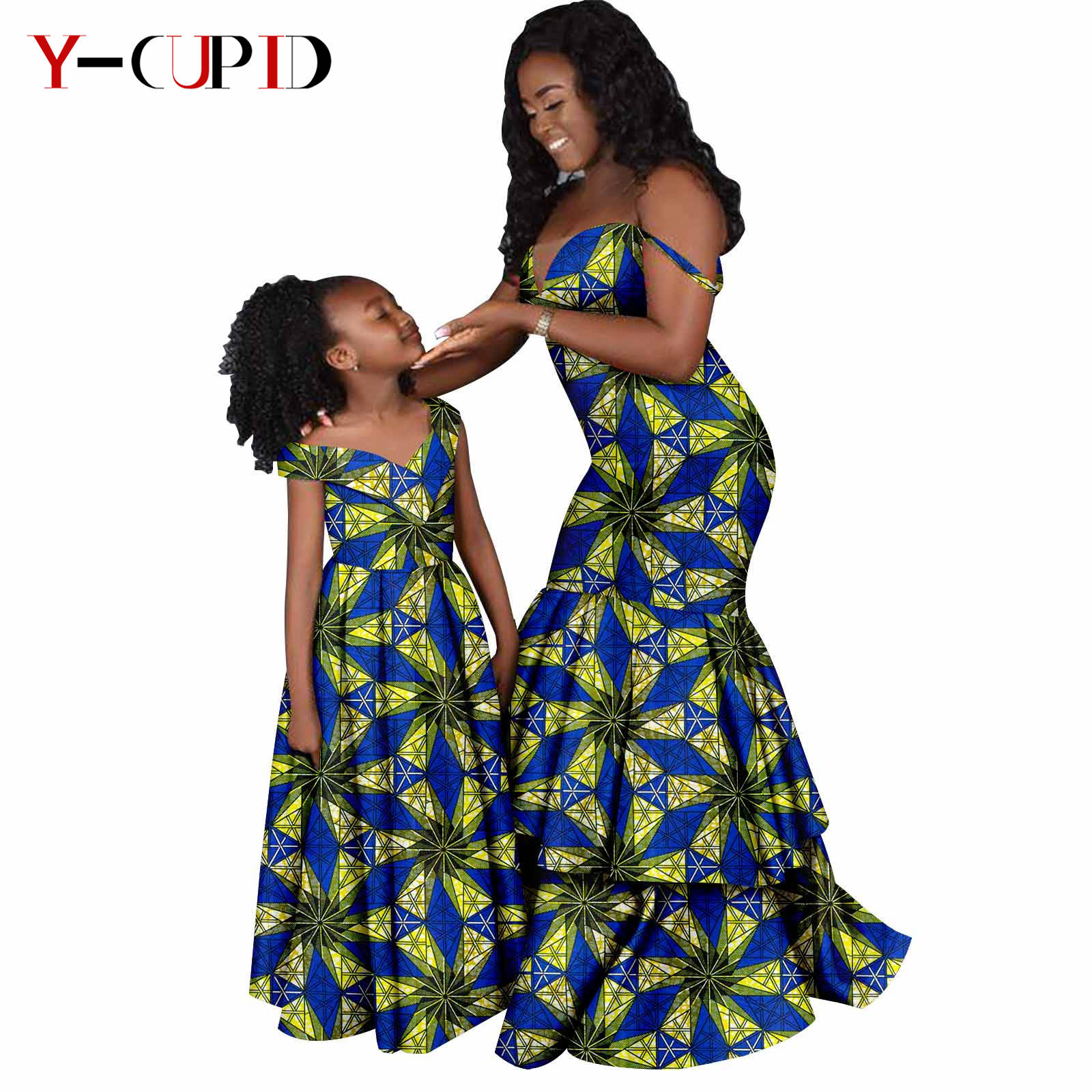 Robe longue à imprimé africain pour femmes et filles, dashiki, tenues assorties, vêtements de famille éducatifs, bazin riche, 24F5001