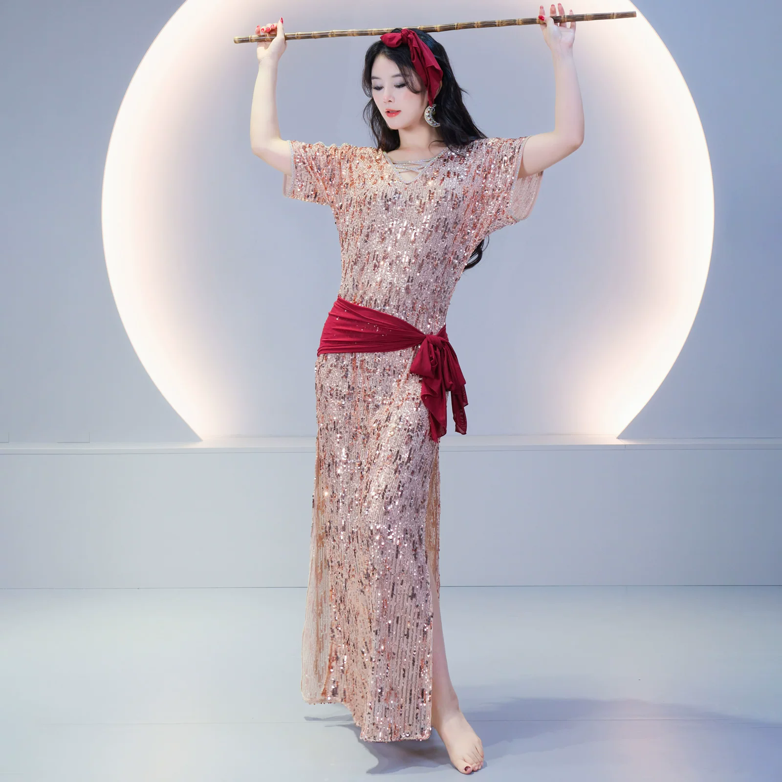 Robe de danse du ventre pour femmes, tenue de performance de groupe, robe Baladi, tenue de danse folklorique Saidi, robe égyptienne, costume de cabaret, robe à paillettes brillantes
